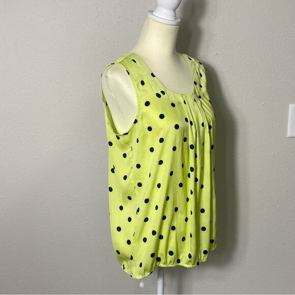 Loft Lime Green Polka Dot Sleeveless Pintuck Blouse Women's Size Small - Picture 3 of 14